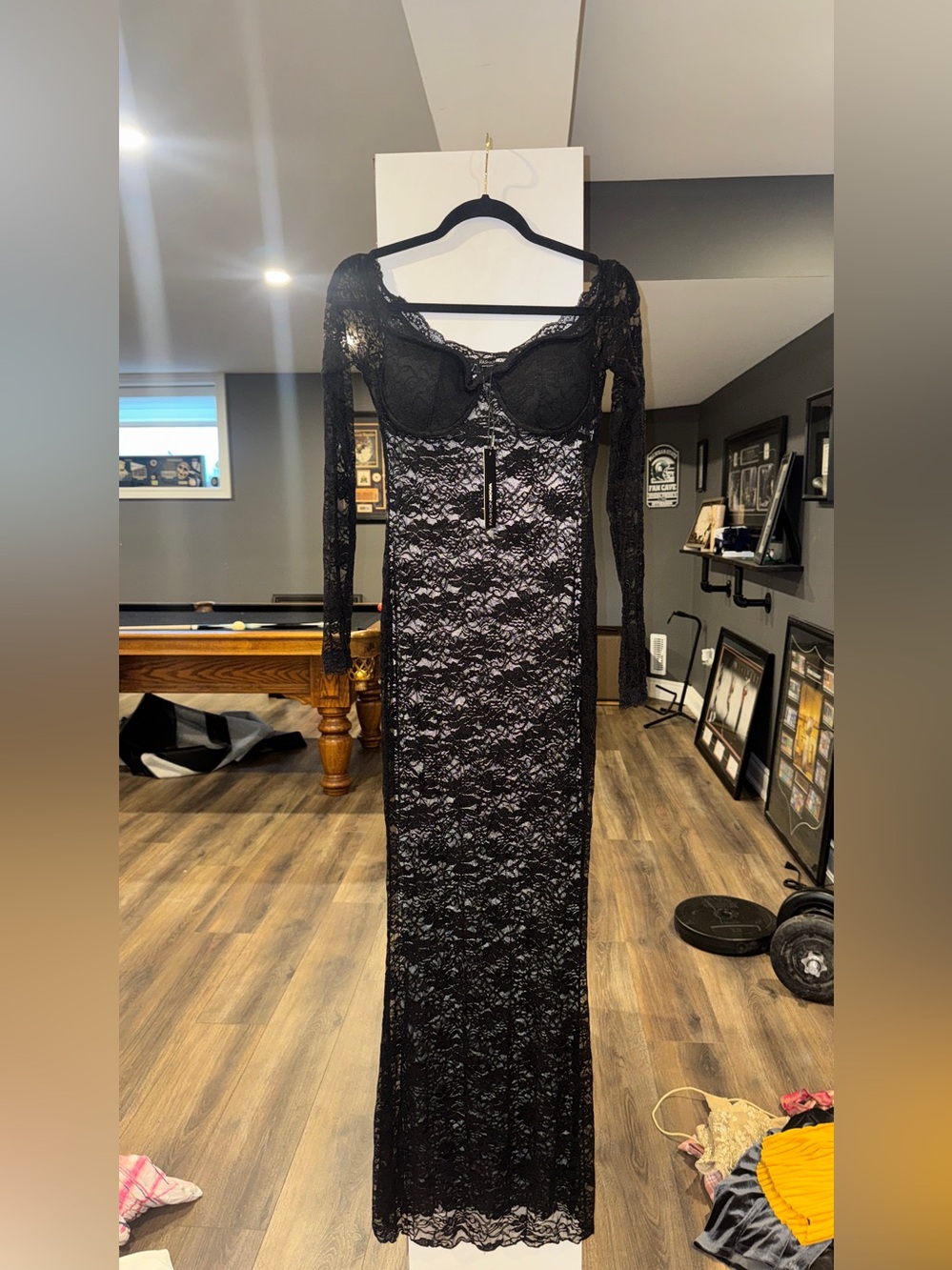 Fashion Nova Black Long Sleeve Lace Maxi Dress